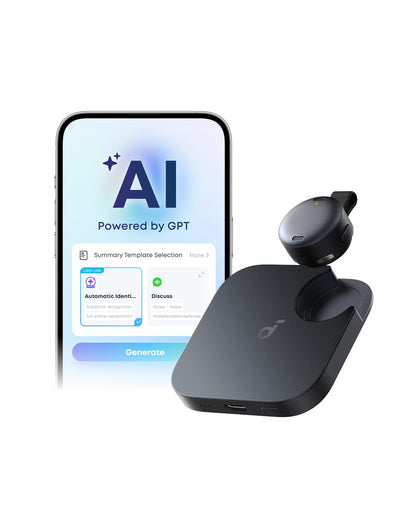 soundcore Work by Anker, Coin-Sized AI Voice Recorder, AI Note Taker for Meetings & Lectures, AI Transcription, AI Gadget, Cross-Meeting Summary, MFi Certified