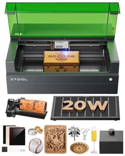 xTool S1 20W Laser Cutter and Laser Engraver for Tumblers, 23.93" x 15.16" Bed Size, 600mm/s Speed, Laser Engraving Machine, Laser Engraver for Wood and Metal, Acrylic, Big Project - Rotary Bundle