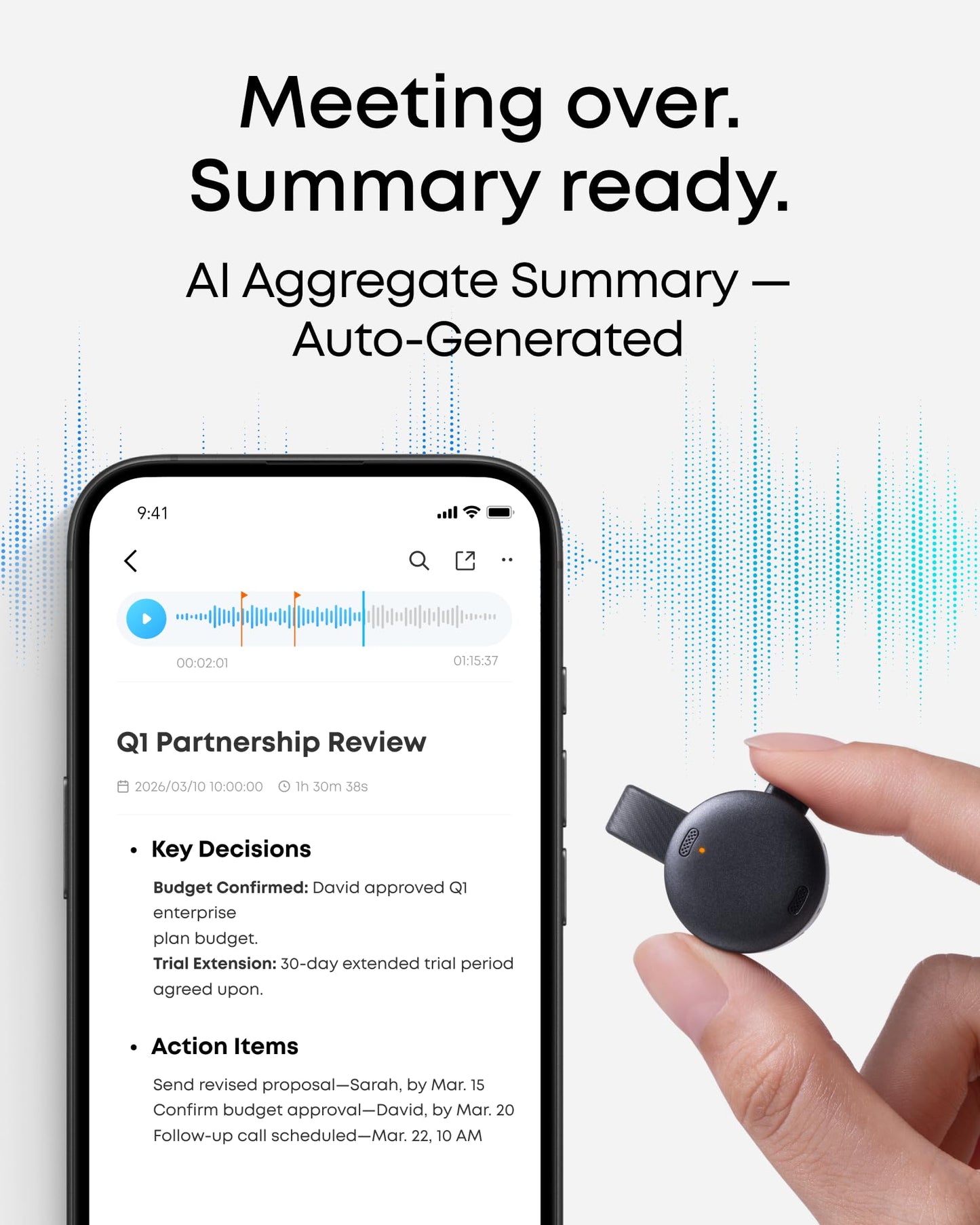 soundcore Work by Anker, Coin-Sized AI Voice Recorder, AI Note Taker for Meetings & Lectures, AI Transcription, AI Gadget, Cross-Meeting Summary, MFi Certified